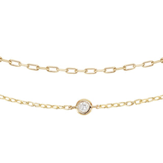 14kt gold two row diamond bezel chain bracelet