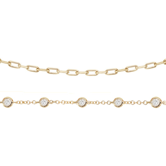 14kt gold two row five diamond bezel chain bracelet