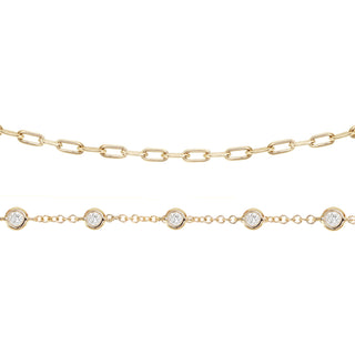 14kt gold two row five diamond bezel chain bracelet - Luna Skye