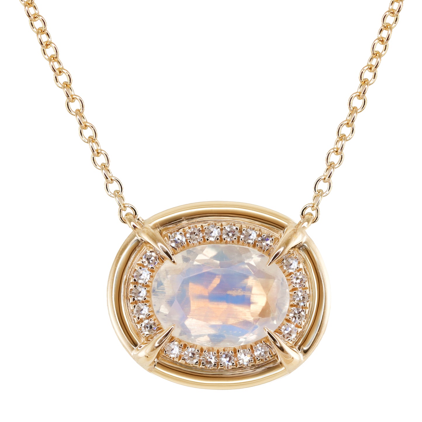 14kt gold and diamond two step moonstone necklace