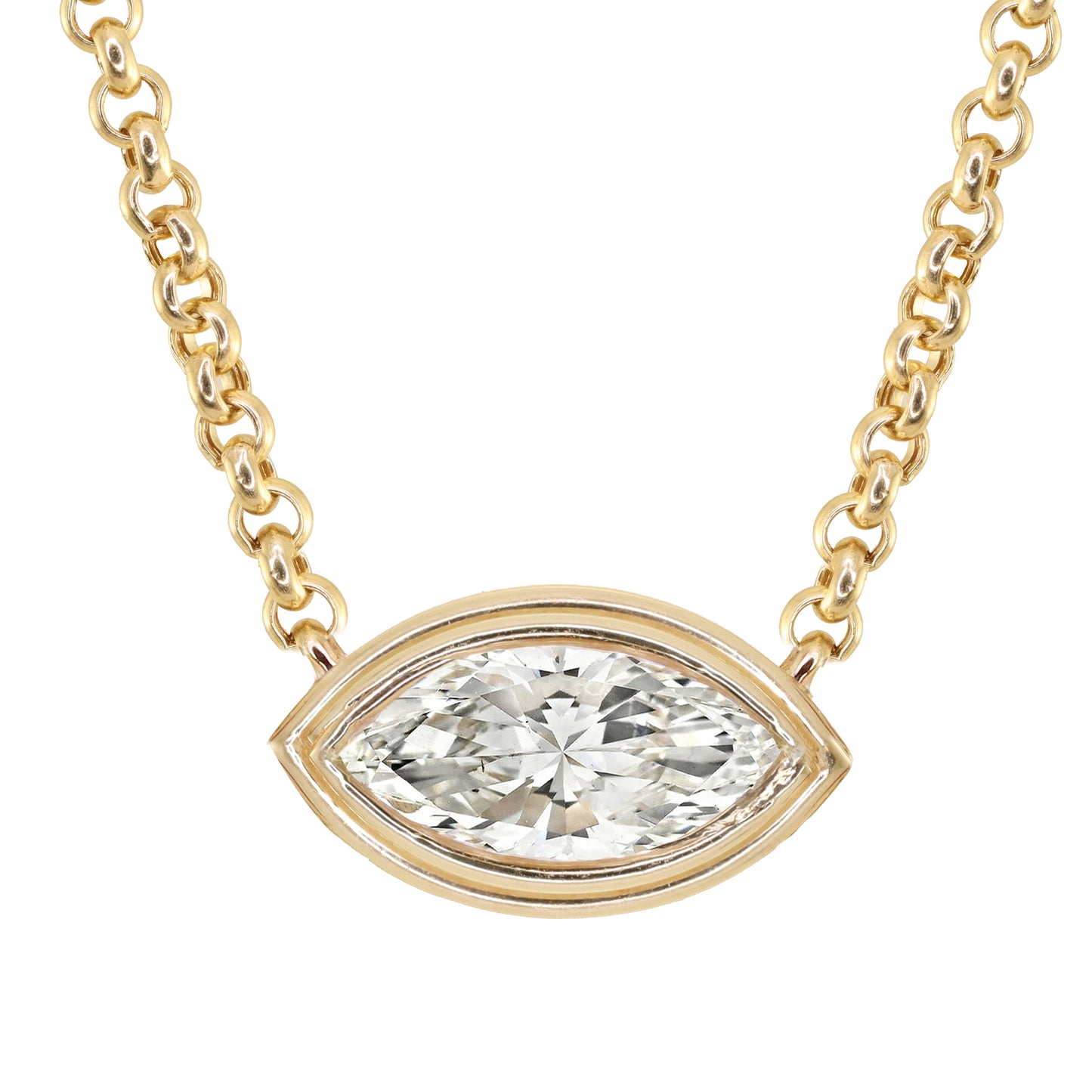 14kt gold two step marquise diamond bezel necklace