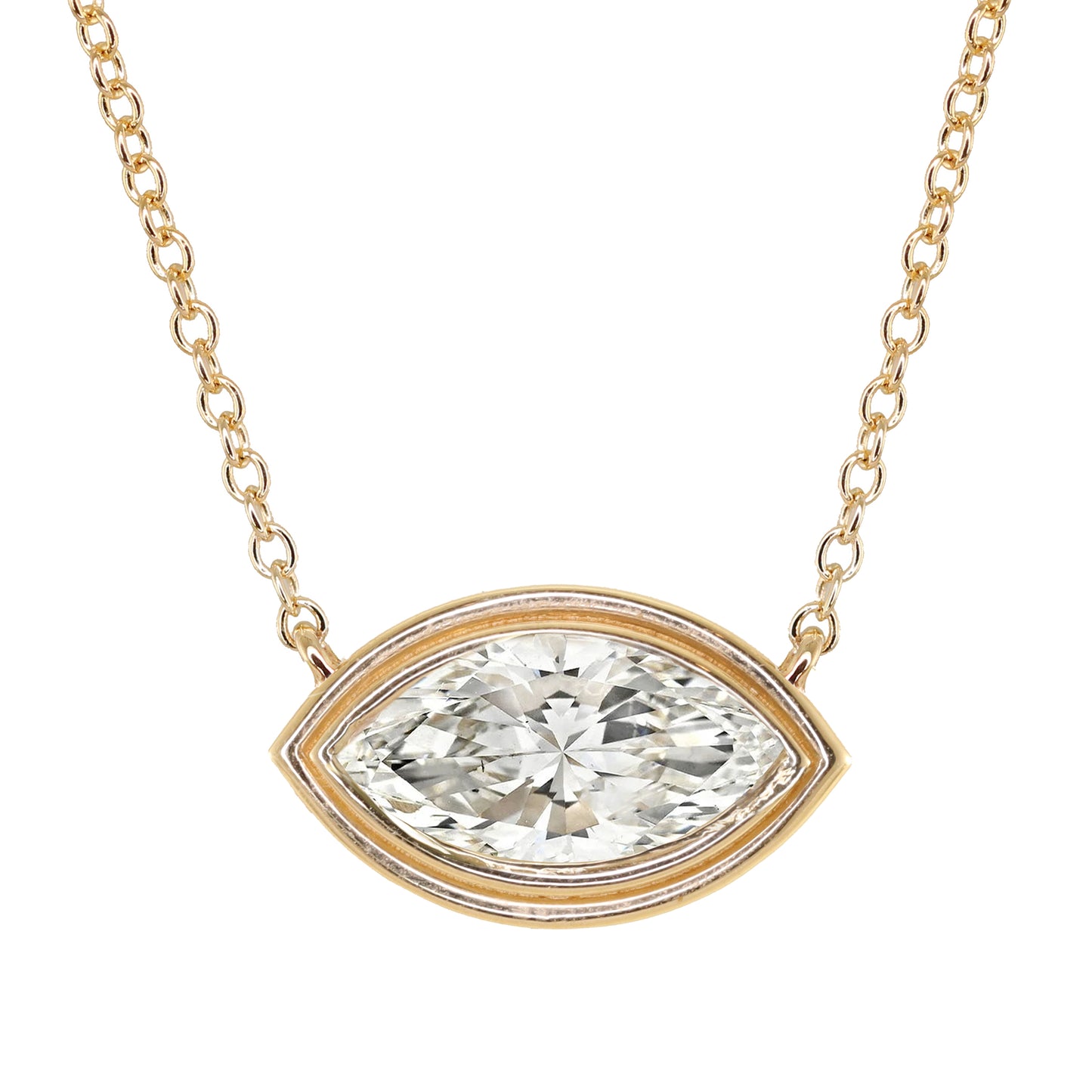 14kt gold two step marquise diamond bezel necklace