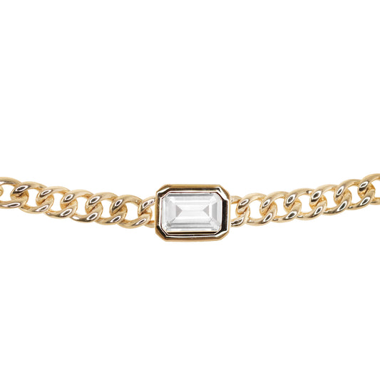 14kt gold topaz bezel chain link bracelet