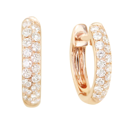 14kt gold and diamond wide two row rounded hoops