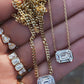 14kt gold illusion emerald cut diamond bezel necklace