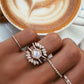 14kt gold and diamond Double Band Moonstone Hex ring