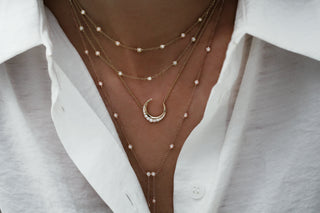 14kt gold diamond bezel two row lariat necklace - Luna Skye