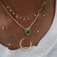 14kt gold and diamond teardrop emerald bezel necklace