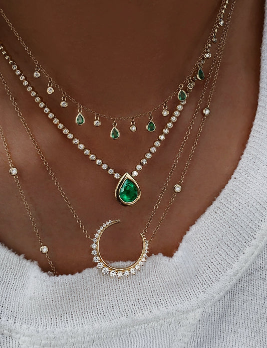 14kt gold and diamond emerald teardrop drip necklace
