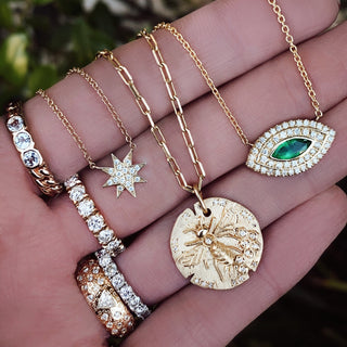 14kt gold and diamond honey bee coin necklace