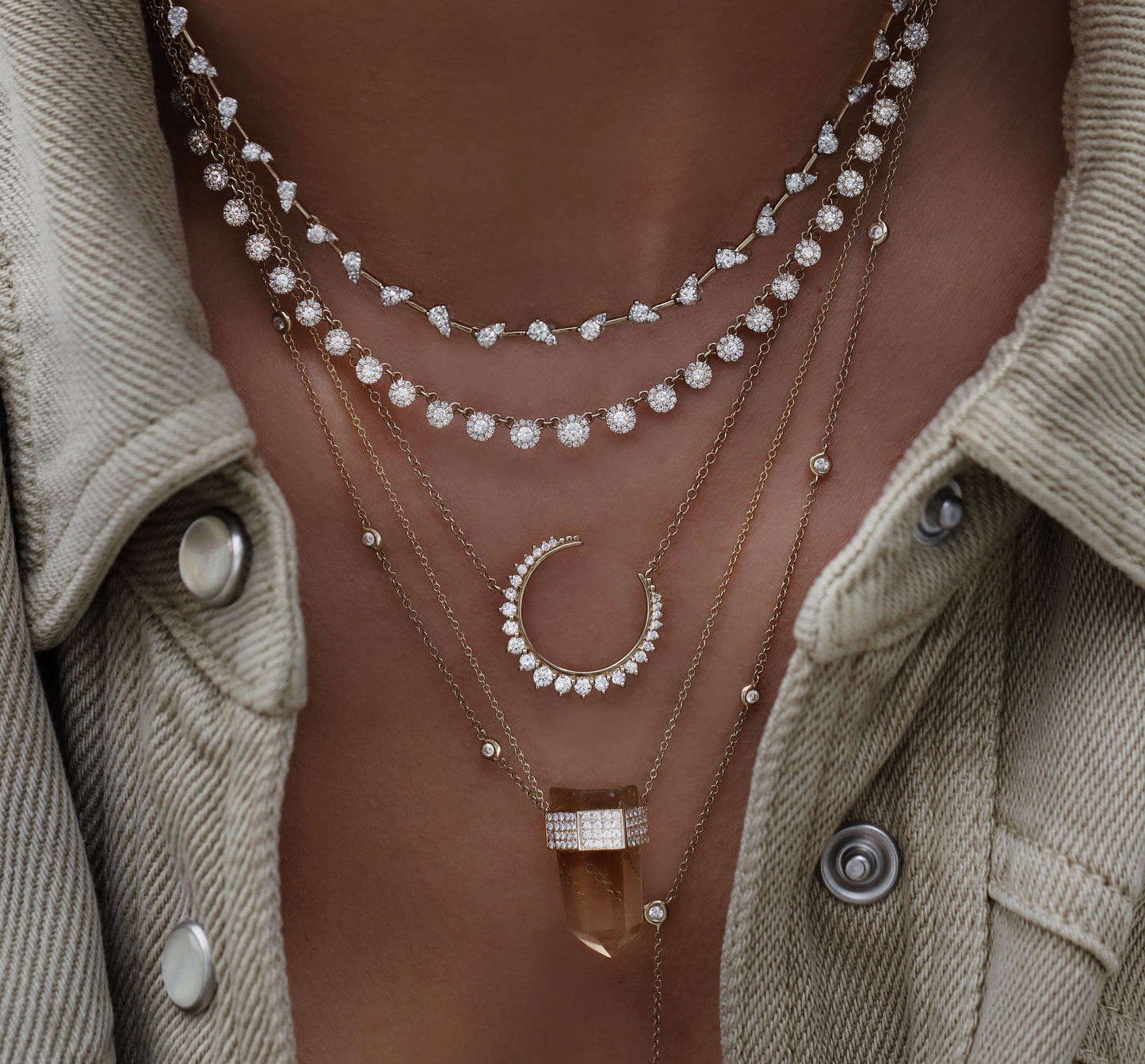 14kt gold and diamond citrine crystal bar necklace