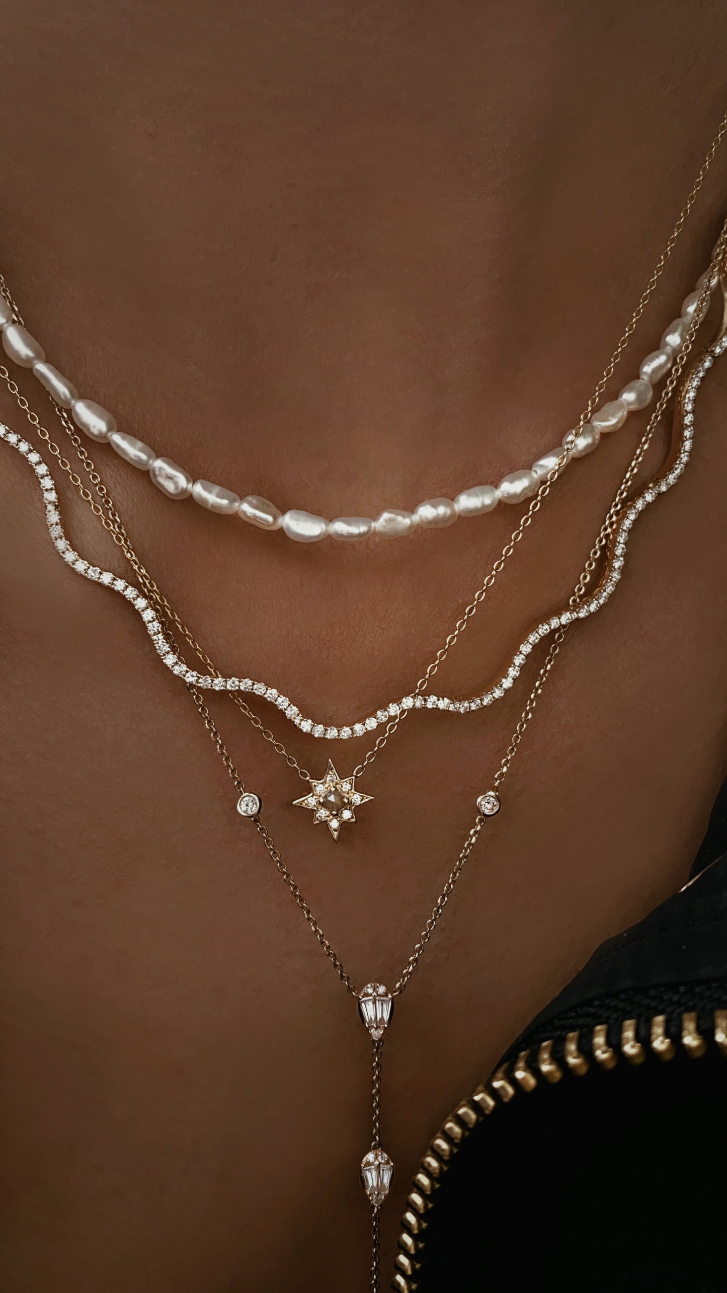 NEW! 14kt gold teardrop baguette diamond lariat necklace