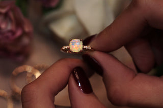 14kt gold and diamond solitaire cushion opal eternity ring - Luna Skye