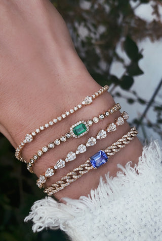 14kt gold diamond cuban link tanzanite bracelet