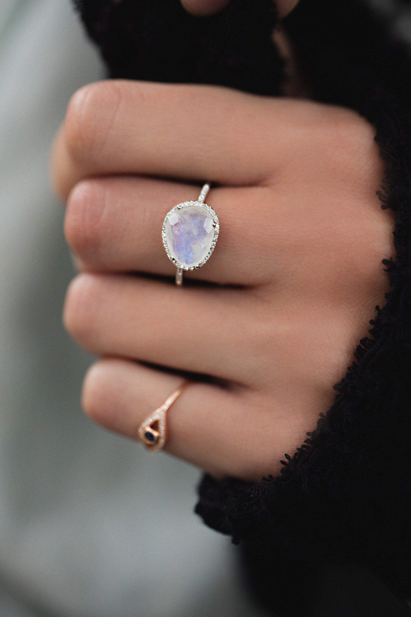 14kt gold and diamond single band moonstone ring - Luna Skye