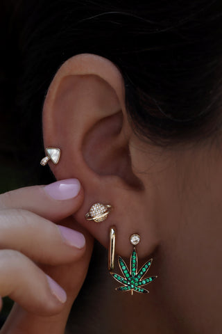 14kt gold and diamond saturn studs