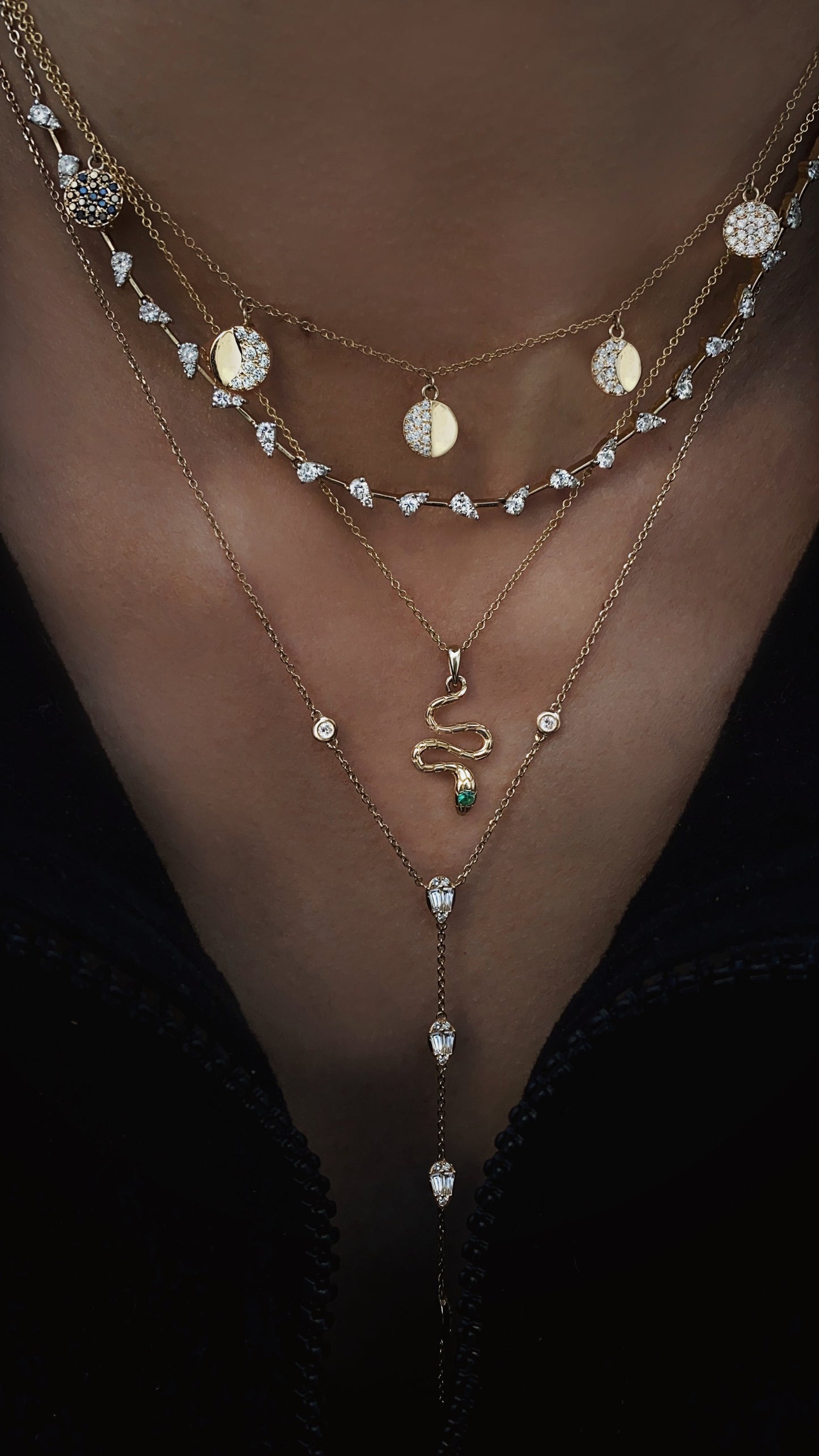 14kt gold teardrop baguette diamond lariat necklace