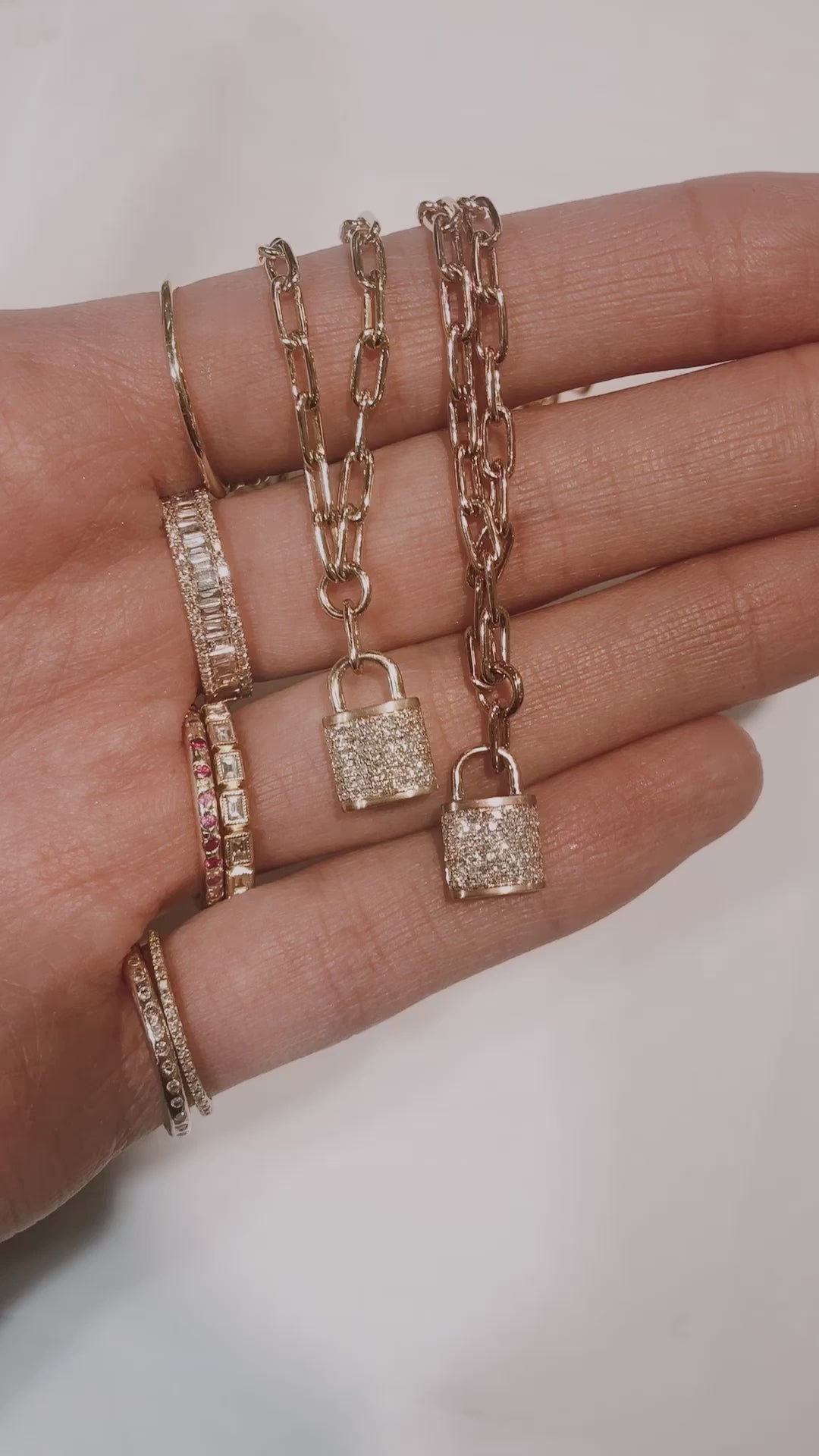 Diamond Lock Pendant Paperclip Necklace