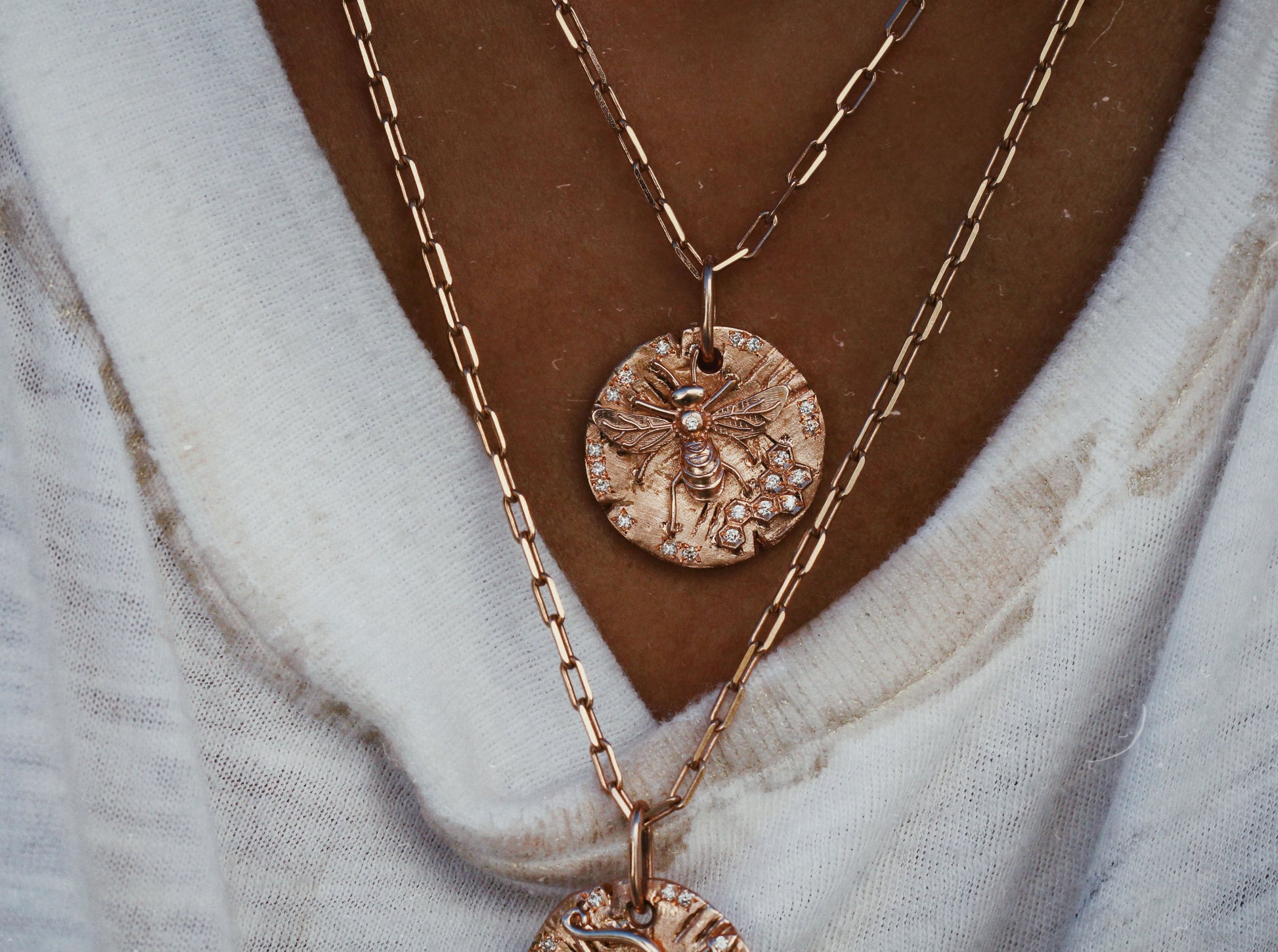 14kt gold and diamond honey bee coin necklace - Luna Skye