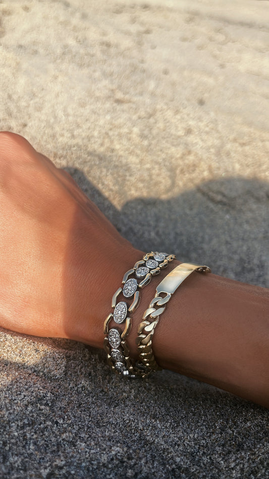 14kt gold and diamond vintage chain link bracelet