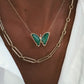 14kt gold and diamond malachite baby butterfly necklace