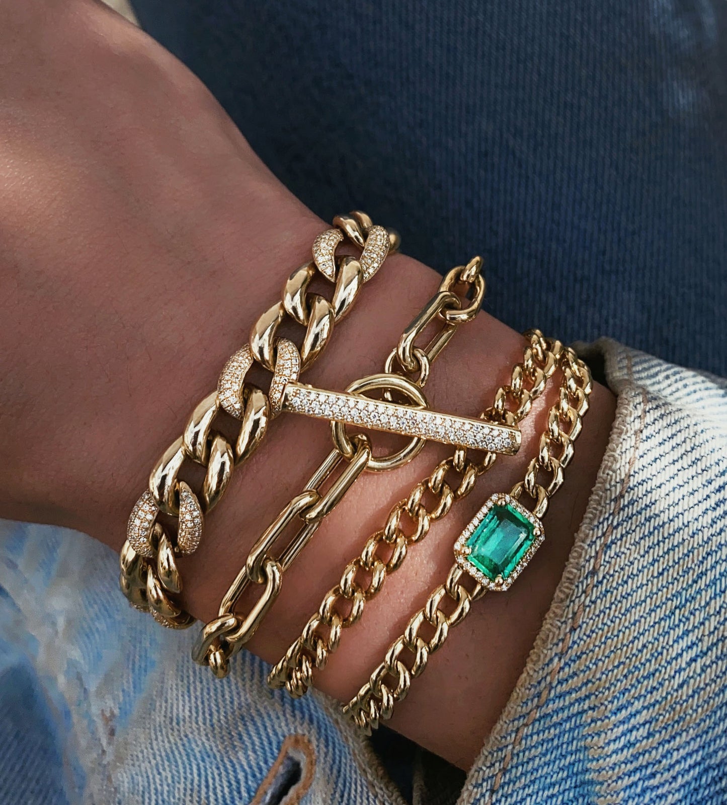 14kt gold alternating diamond large cuban link bracelet