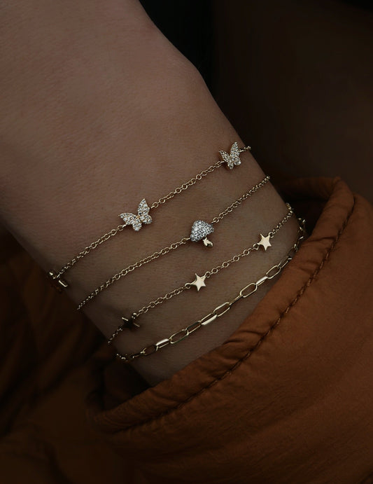 NEW! 14kt gold and diamond mini baby mushroom bracelet