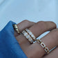 14kt gold petite emerald cut diamond bezel band