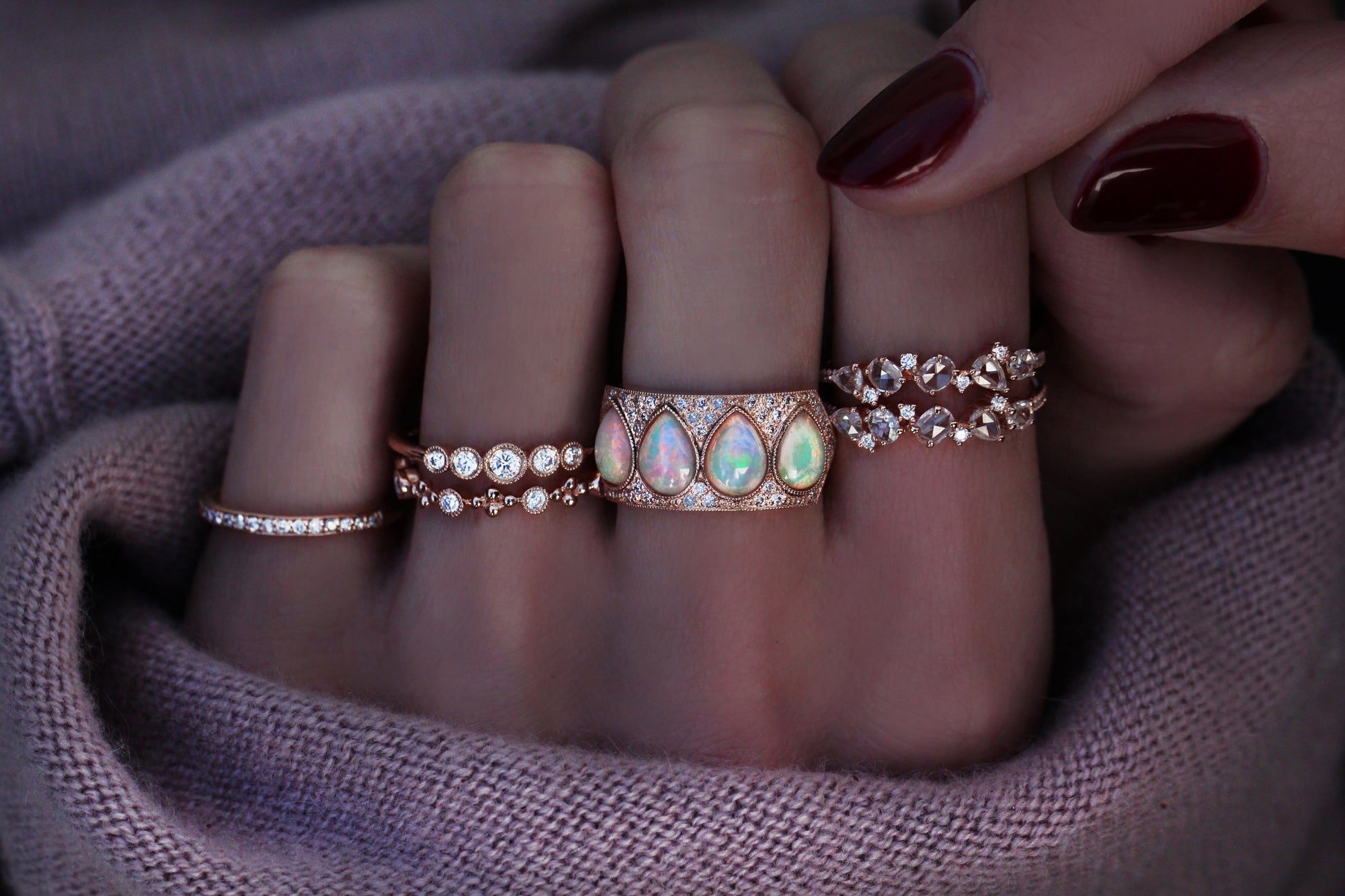 14kt gold scattered diamond teardrop opal ring - Luna Skye