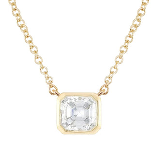 14kt gold baby asscher cut diamond bezel necklace
