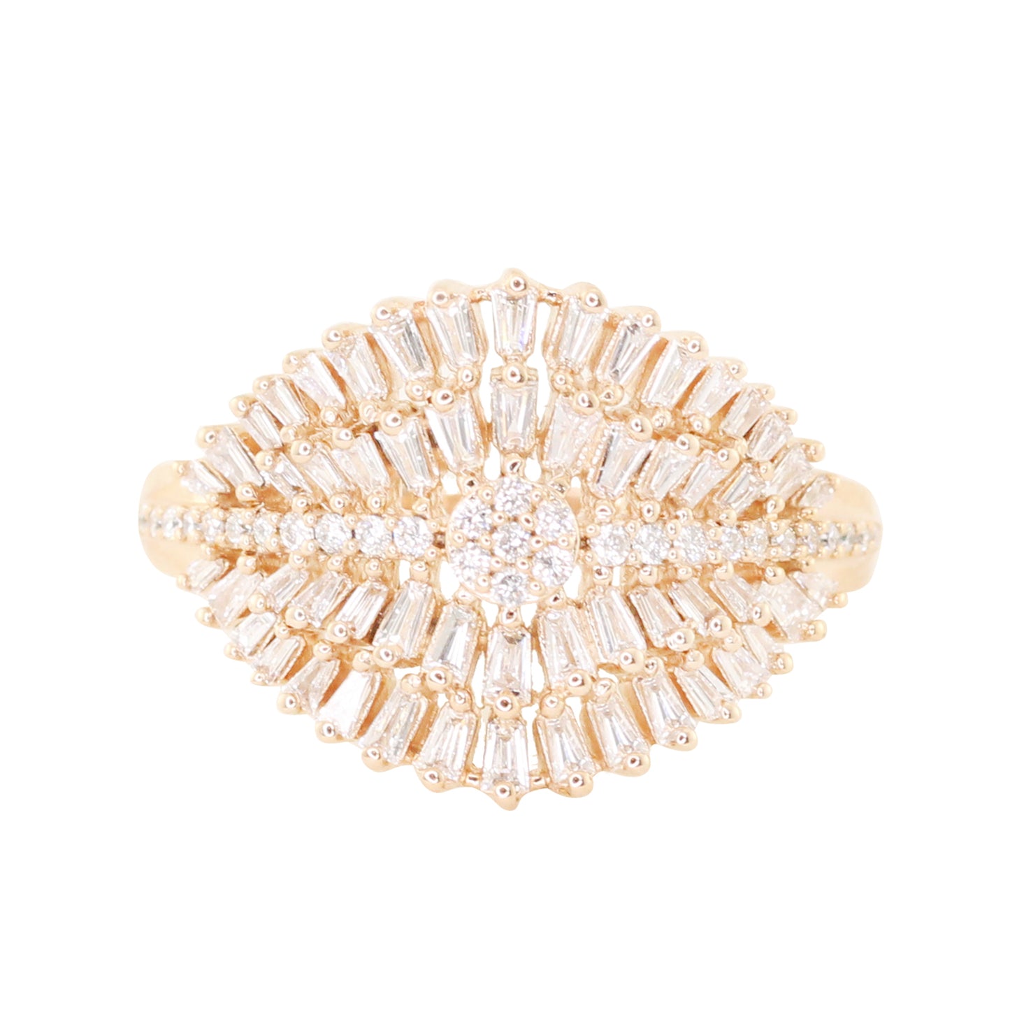 14kt gold feathered baguette diamond ring - Luna Skye