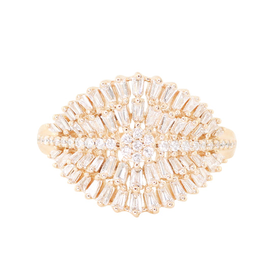 14kt gold feathered baguette diamond ring - Luna Skye