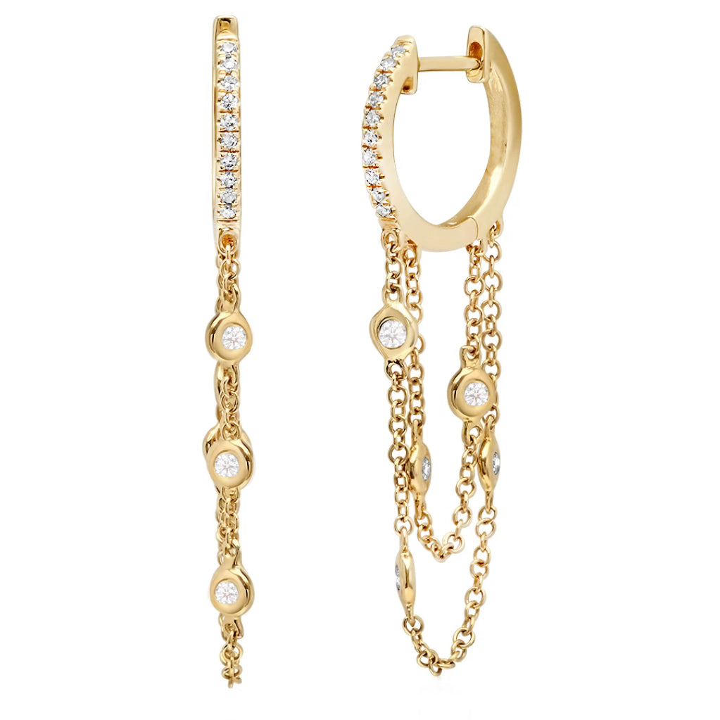 14kt gold and diamond bezel drip hoop earrings - Luna Skye