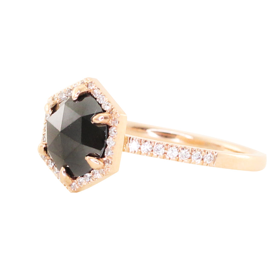 14kt gold rose cut black diamond single band hex ring - Luna Skye
