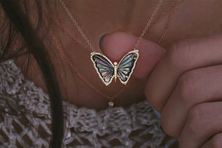 14kt gold and diamond mother of pearl baby butterfly necklace - Luna Skye