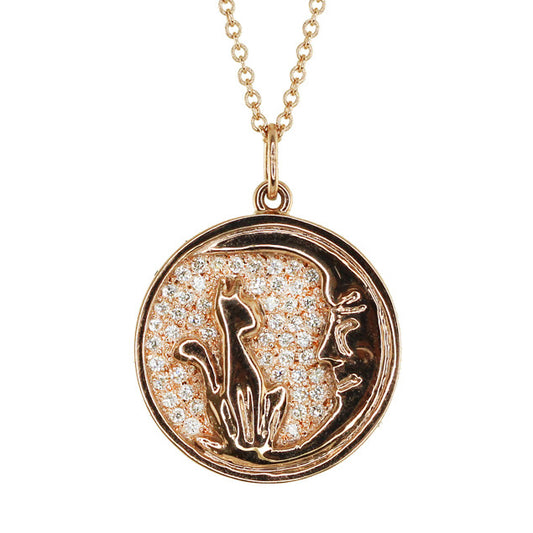 14kt gold and diamond cat and moon necklace - Luna Skye