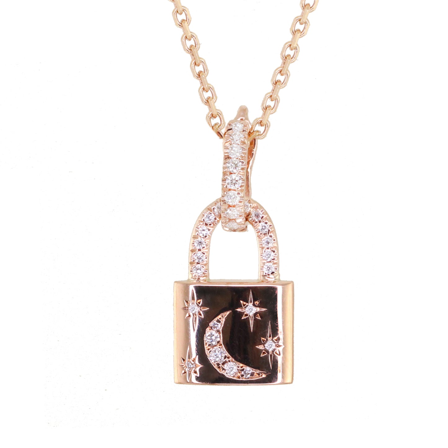 14kt gold and diamond crescent starburst lock necklace - Luna Skye