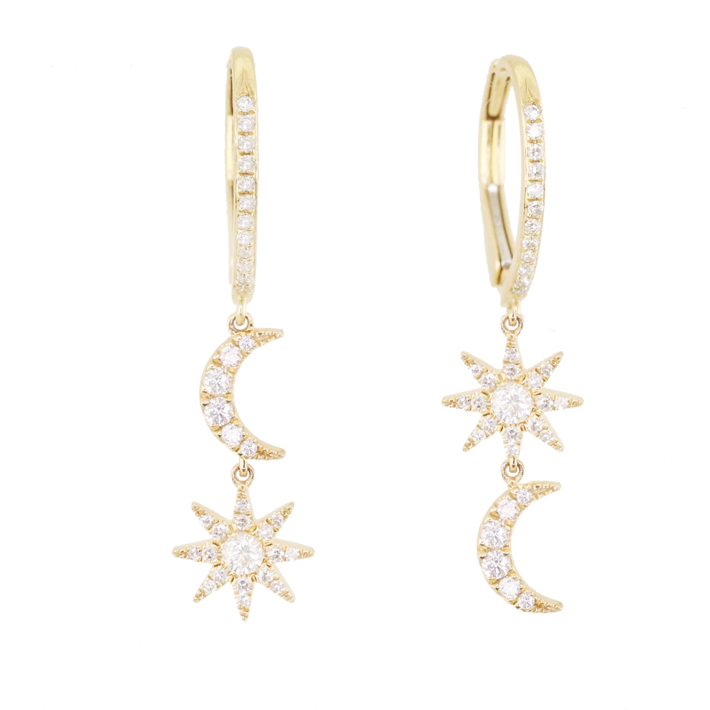 14kt gold and diamond starburst crescent drip earrings - Luna Skye