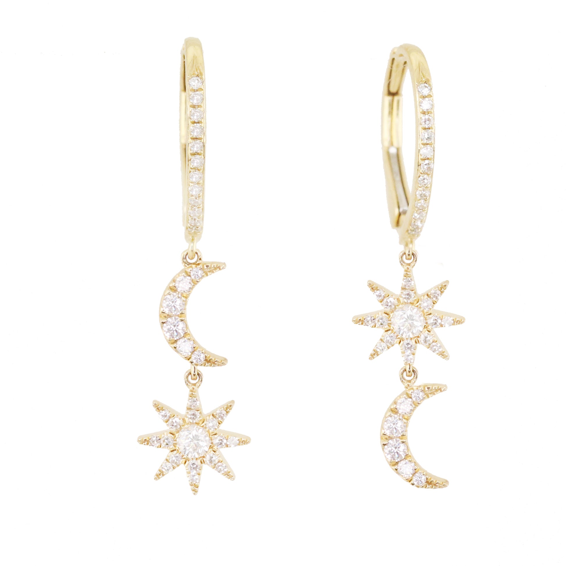 14kt gold and diamond starburst crescent drip earrings - Luna Skye