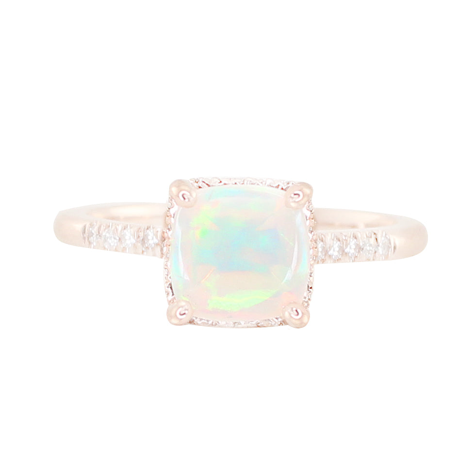 14kt gold and diamond solitaire cushion opal eternity ring - Luna Skye