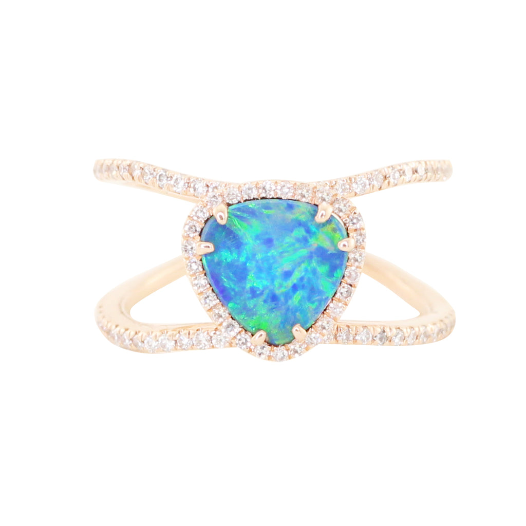 14kt gold and diamond Petite Triangle Double Band Opal ring Luna