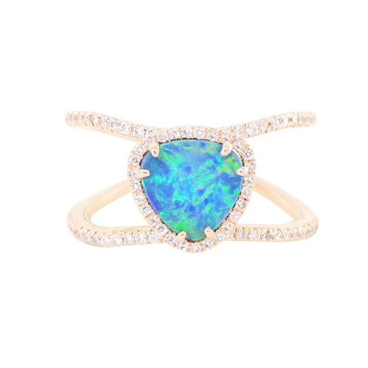 14kt gold and diamond Petite Triangle Double Band Opal ring - Luna Skye