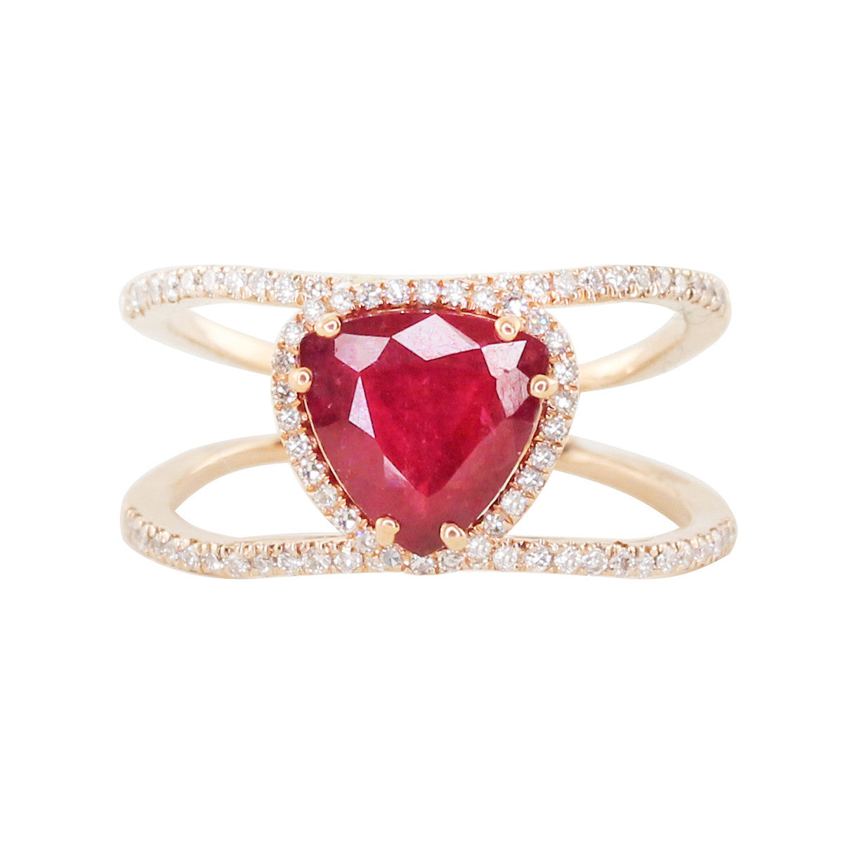 14kt gold and diamond Petite Triangle Double Band Ruby ring - Luna Skye