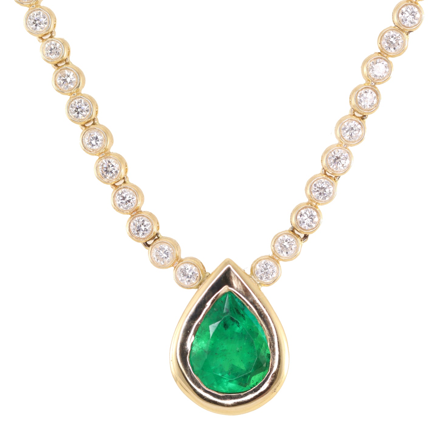 14kt gold and diamond teardrop emerald bezel necklace