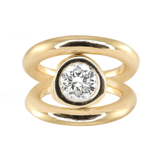 14kt gold organic diamond bezel orbit ring