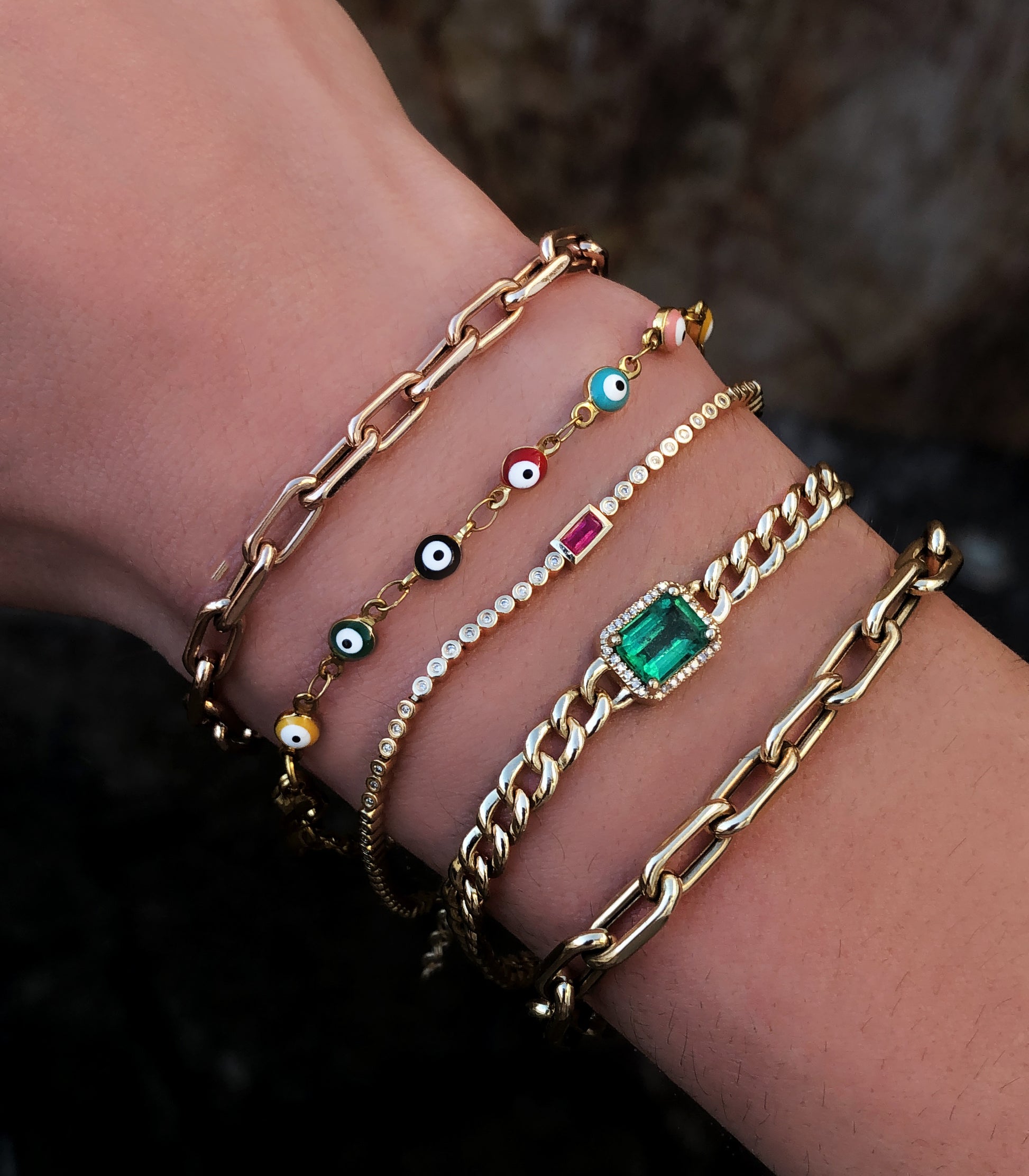 14k gold diamond bezel baguette bracelets