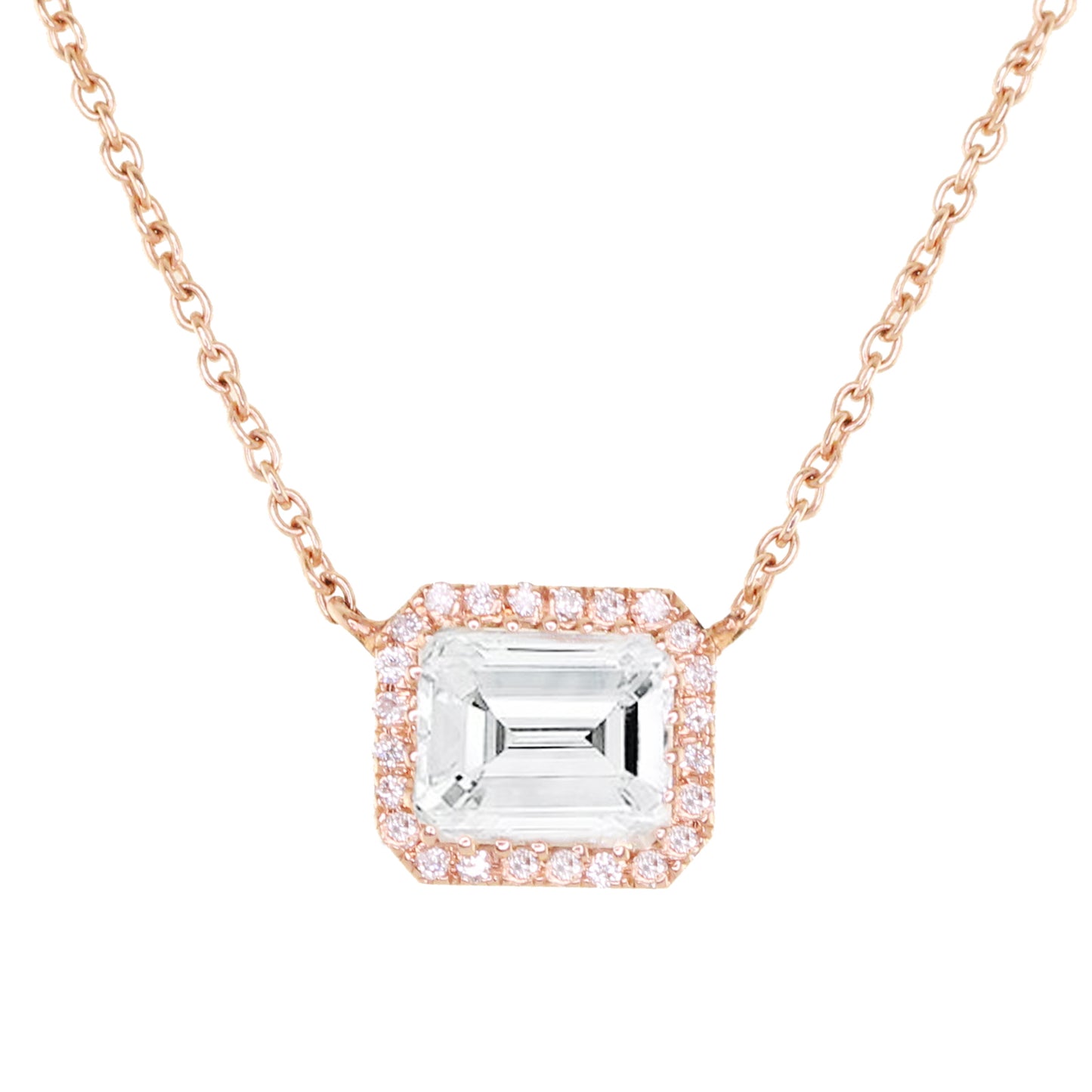 14kt gold emerald cut diamond halo necklace – Luna Skye