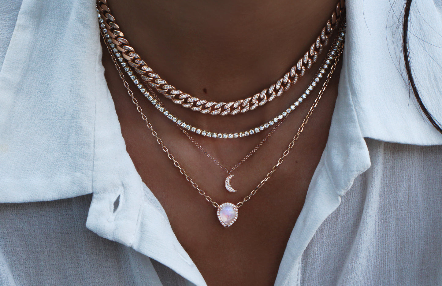 14kt gold and diamond chain link teardrop moonstone necklace - Luna Skye