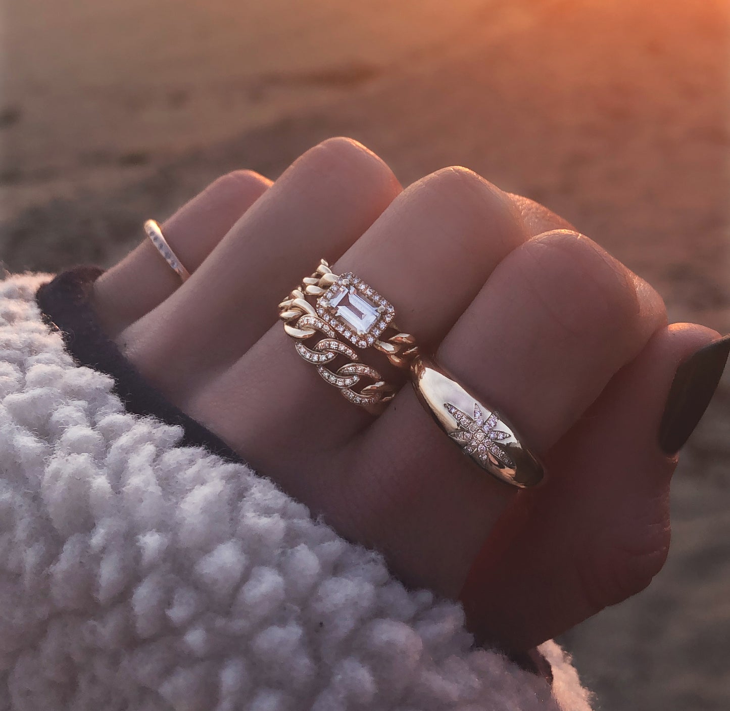 14kt gold and diamond white topaz chain ring - Luna Skye