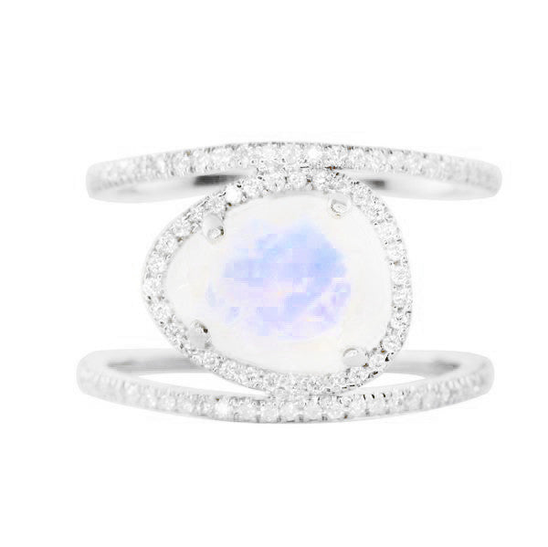 14kt gold and diamond Double Band Moonstone ring - Luna Skye